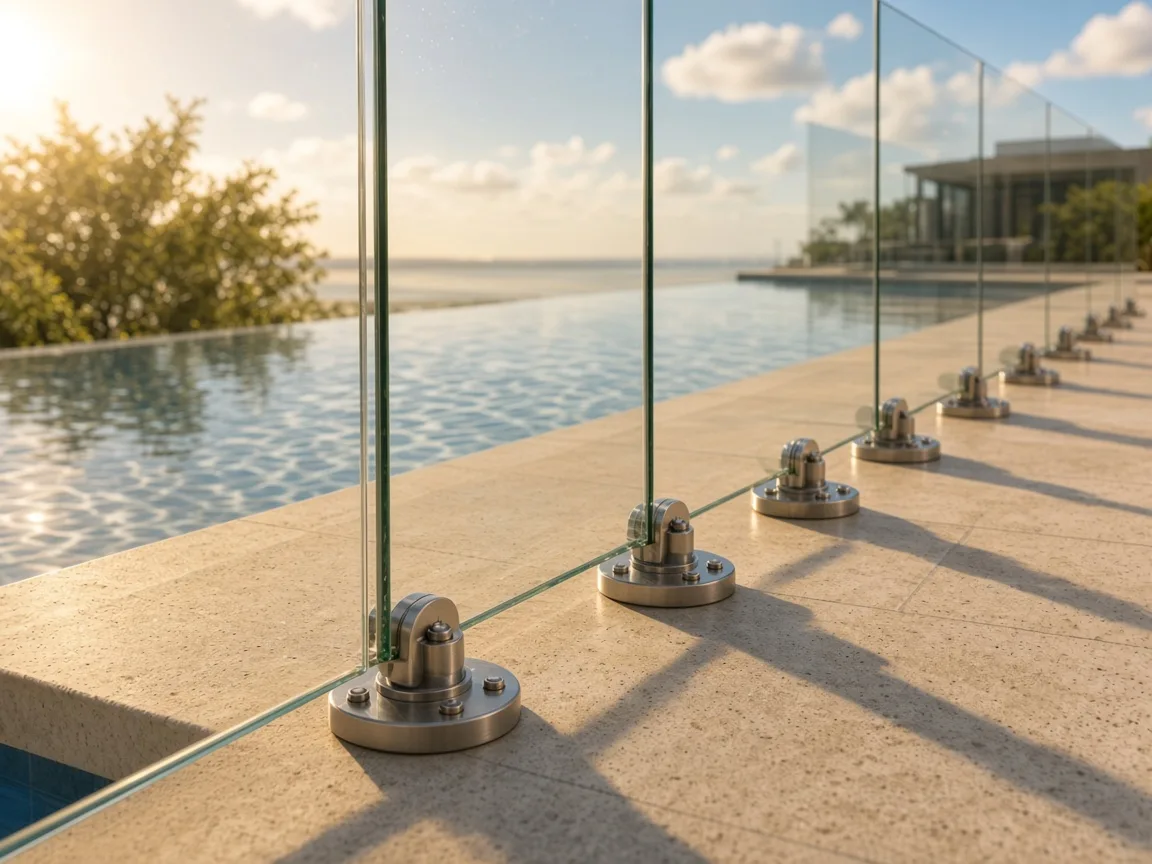 Glass pool fencing with stainless fittings, style example for Toowoomba
